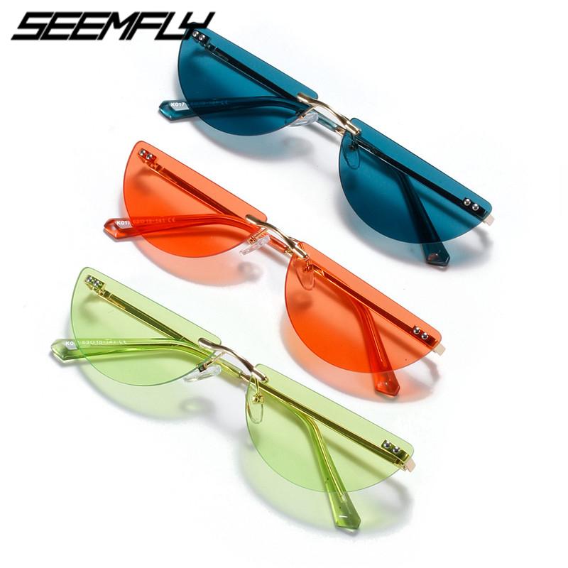 

Seemfly Fashion Rimless Women Men Sunglasses 2021 Retro Sun Glasses Shades UV400 Eyewear Frameless Eyeglasses Mirror Candy Color