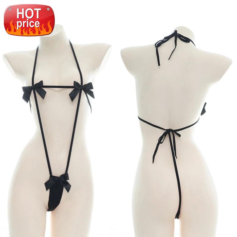 

Womens Babydoll Lingerie One Piece Micro Bikini Body Suits for Women Girls Sheer Plus Size Bodysuit with Bow Erotic Cosplay New #h60W, Black;white