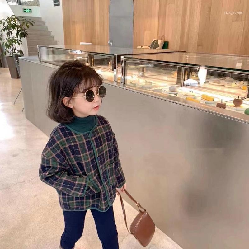 

Girl'S Coat Plaid Short Brushed and Thick Tops Coat Autumn and Winter New Style Childrenswear S by 3-8 Years Old1, Green sk2020343