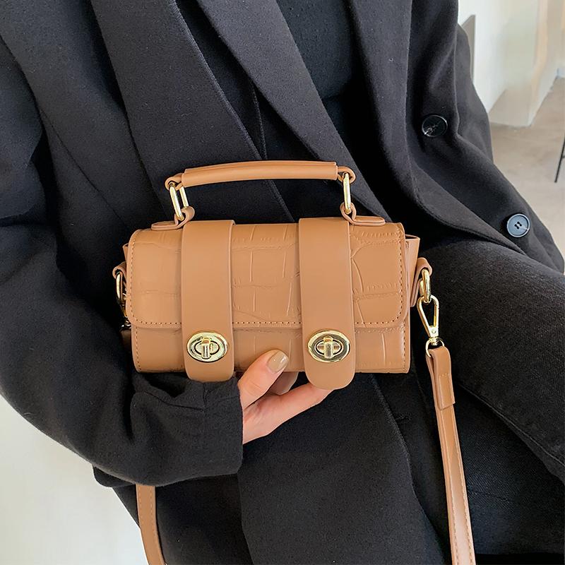 

Alligator Square Bag for Women's Luxury PU Leather Lock Shoulder Bag Casual Lady Designer Crossbody Bags Solid Color Handbag Sac, Black