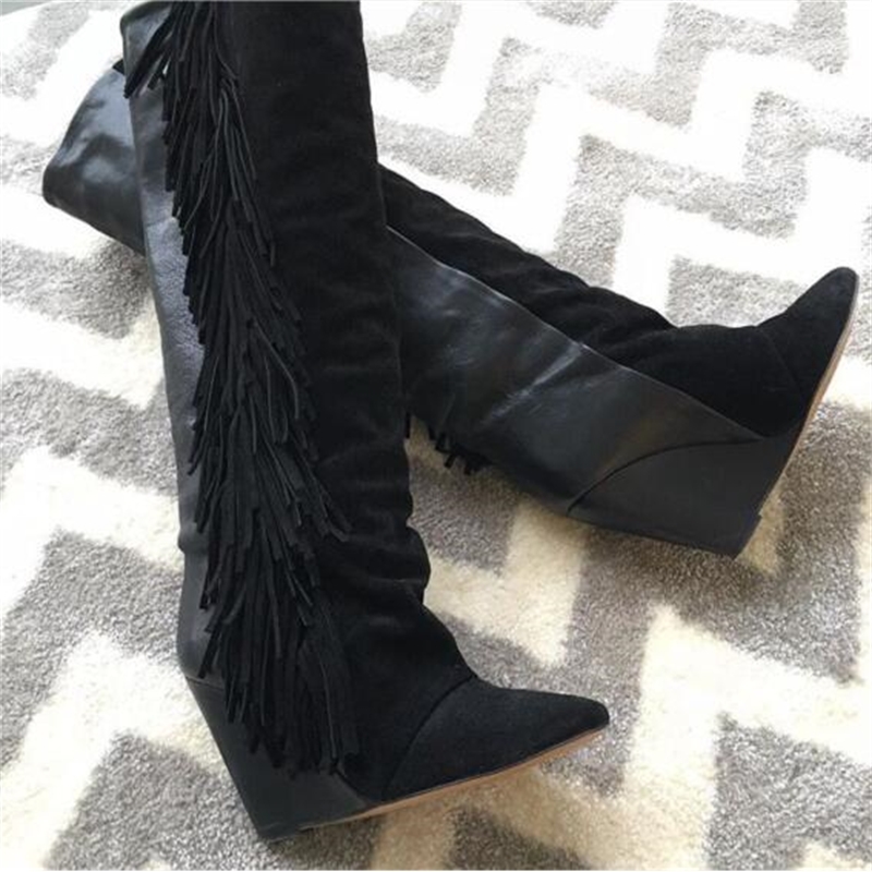 

Leather Spring New Mode Camurface Women Kneel High Sexy Toe Pointy Ladies Leap Cunha Boots Dwd0, The picture