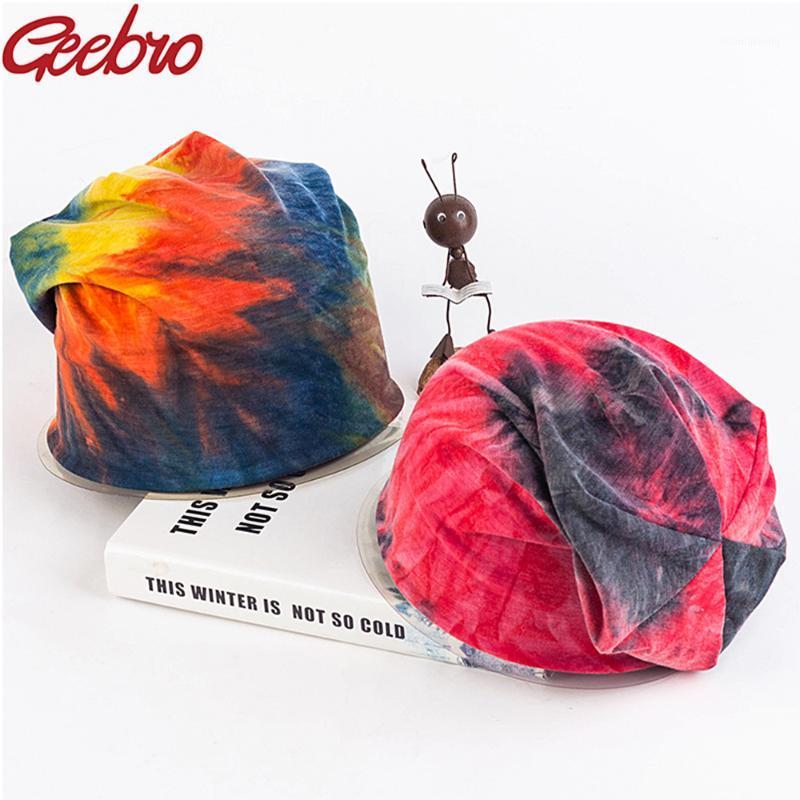 

Geebro New Summer Fashion Tie-dye Beanies Autumn Knit Multicolor Men Women Bonnet Slouch Elastic Sport Workout Touca Caps1