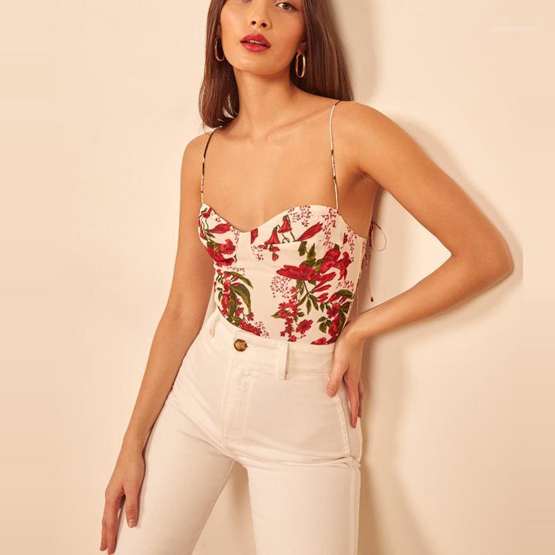

Summer Women Camis Top Tank top Floral Print Cropped Camisole Backless Bodycon Lace Up Shirt Ladies1, Red