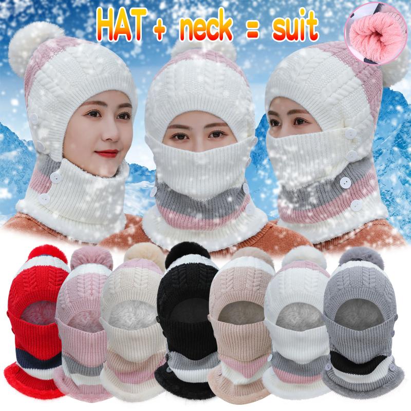 

Beanie/Skull Caps Winter Knitted Hats For Women Beanie Hat Scarf Mask Set Ski Cap Outdoor Cycling Protection Neck Warm Skullies Beanies, White