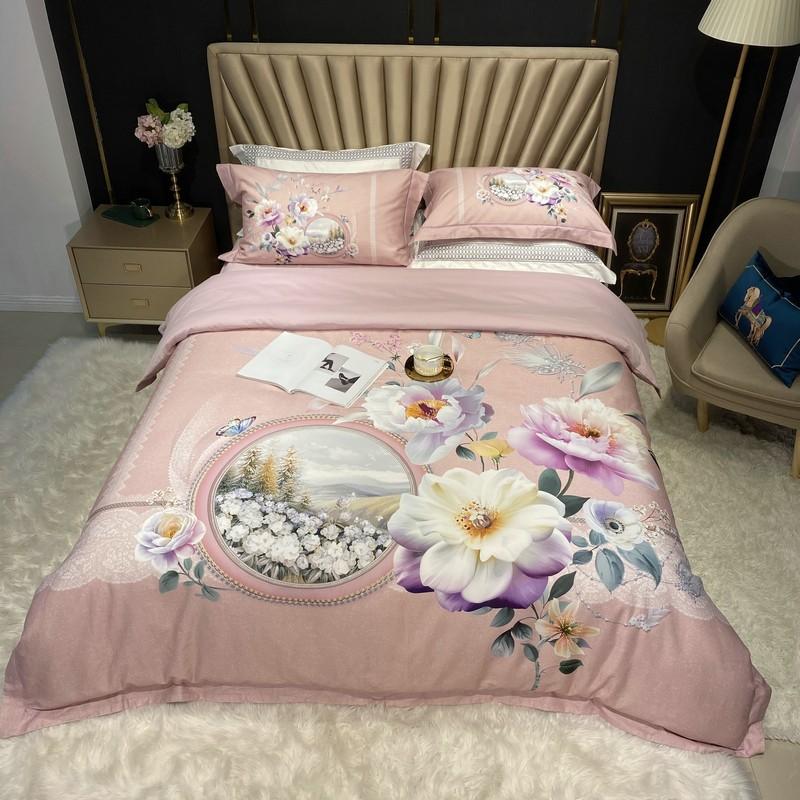 

Vintage Blossom Spring Flowers Duvet Cover Set Luxury Egyptiran Cotton Bedding set Zipper Comforter Cover Bed Sheet Pillowcases, Color 2