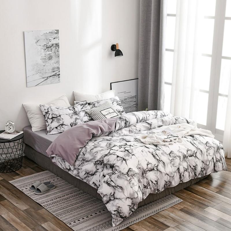 

Duvet Cover Set With Pillowcases Marble Bedding Set Quilt Cover Girls Soft Home Bedclothes Single  Queen King Size For Adult, White
