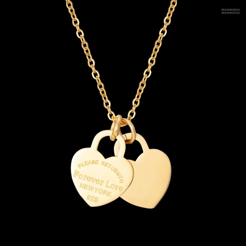 

Fashion Stainless Steel Double Heart Pendant Necklace For Women Ladies Girls Luxury Necklaces Chains Fine Jewelry Gifts1