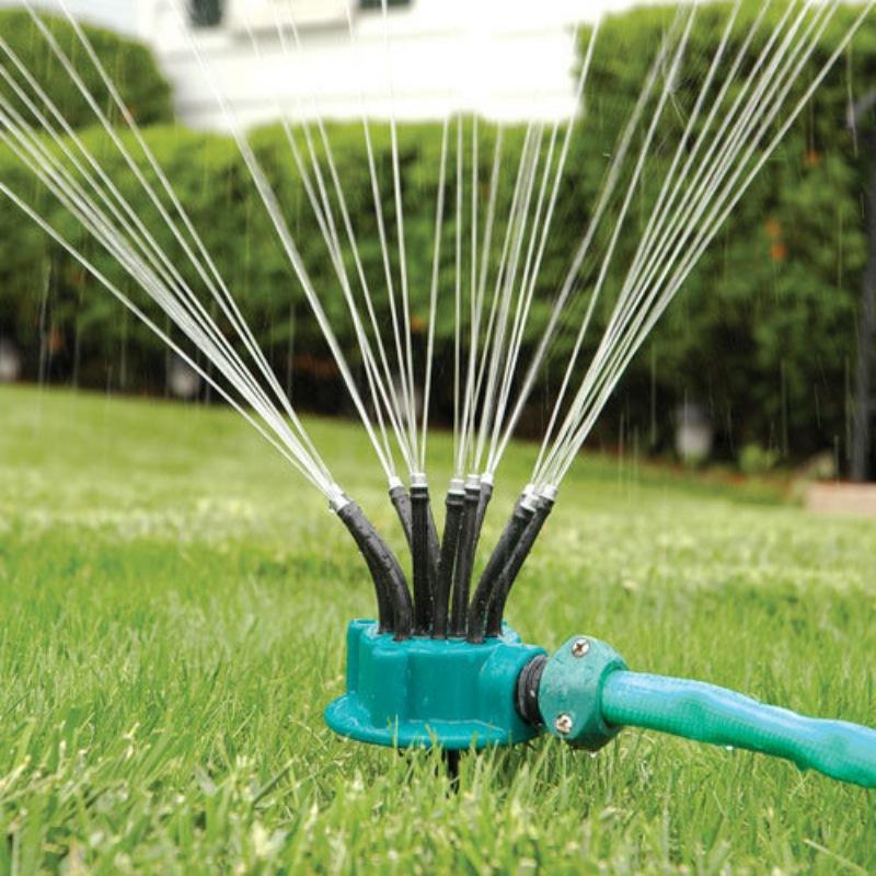 

360 Degree Circle Rotating Water Sprinkler Garden Sprinklers Automatic Watering Grass Lawn Multi-Head Nozzles Garden Tools, As pic