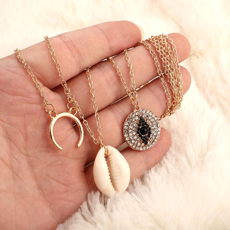 

Brling New 2020 Fashion ins vintage Chain Pendant Choker Alloy geometry crystal eyes shells Necklace for women Girls Gifts Party
