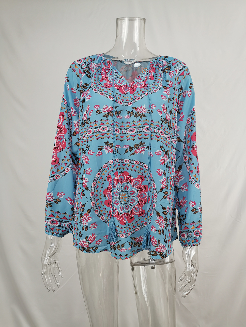 

2021 New Autumn Blouse Shirt Loose Sleeve Long Female Fashion Elegant Streetwear From Vintage Ladies Tops WX7J, Sky blue