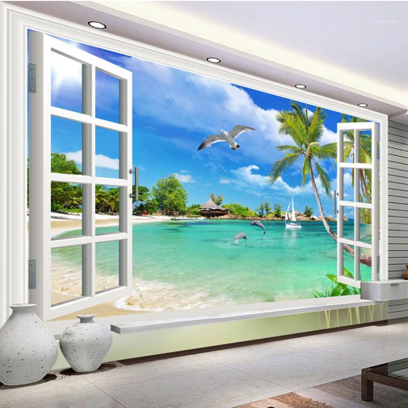 

Custom Photo Wallpaper Hawaii 3D Window Scenery Bedroom Living Room Sofa TV Background Wall Covering Mural Wallpapers For Wall1, Silk cloth