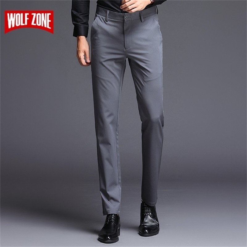 

Fashions Slim Fit Formal Trousers Mens Autumn Winter High Quality Brand Business Casual Black Blue Stretch Long Pants Men 201113, Gray