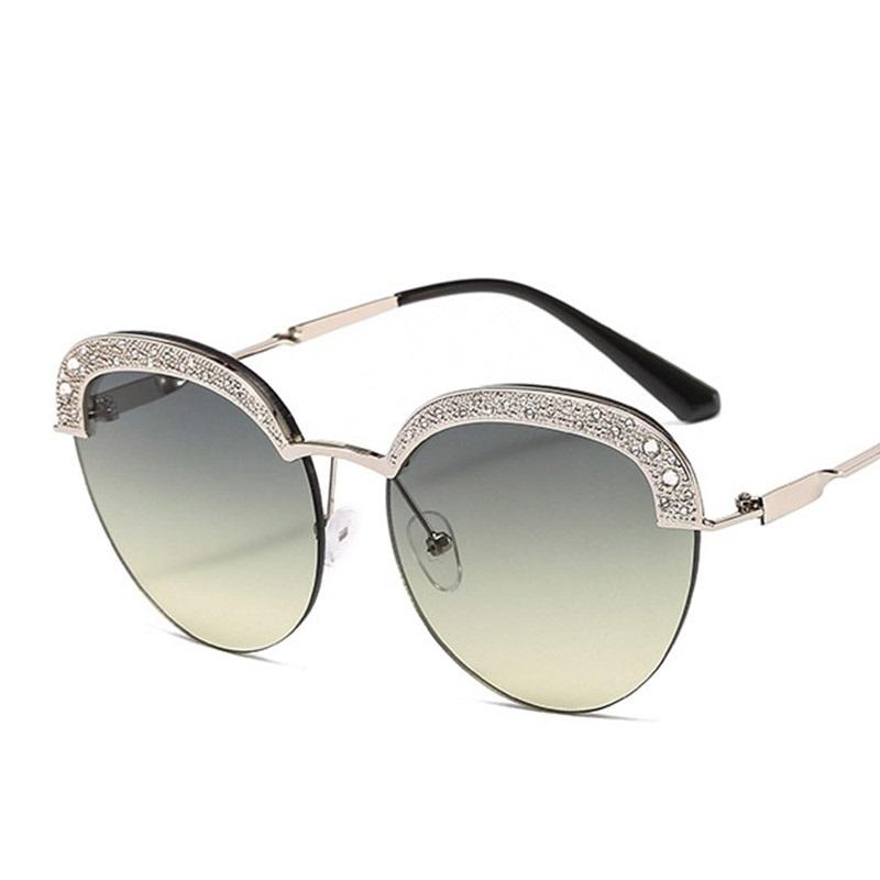 

Unisex Metal Half Frame Round Sunglasses Women 2020 New Retro Luxury Gradient Cat Eye Sunglasses For Female UV400