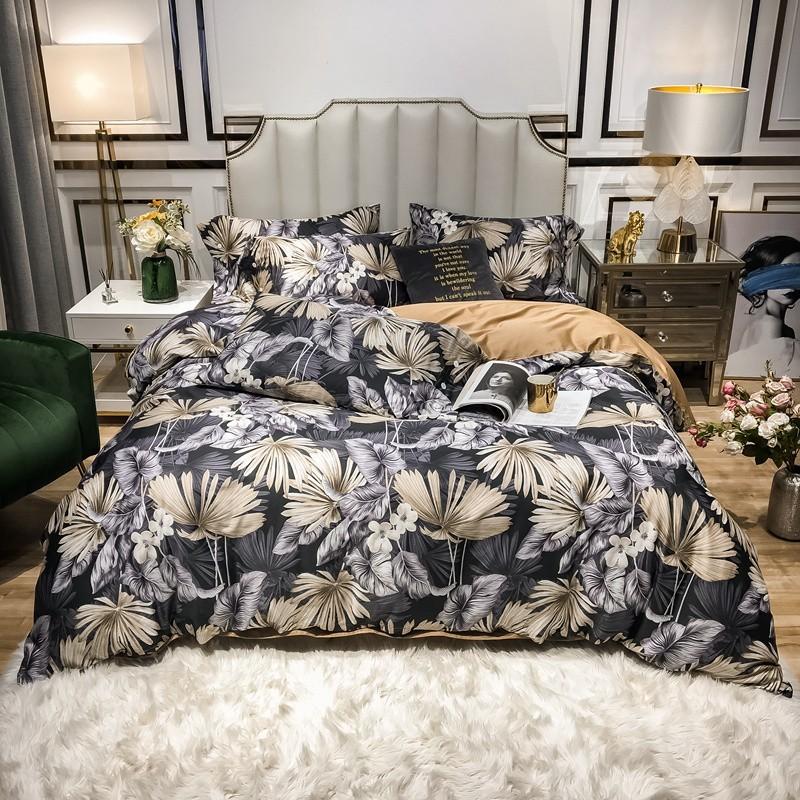 

4Pcs Duvet Cover Set 100% Egyptian Cotton Soft King Queen Size Leaves Floral Bedding Set 1 Duvet cover 1 Bed Sheet 2 Pillowcase, Color 8