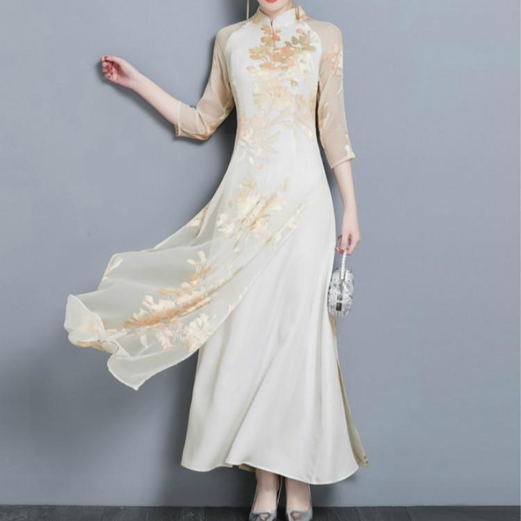 

Women Retro Long Dress Tang Suit Improvement Cheongsam SizeM