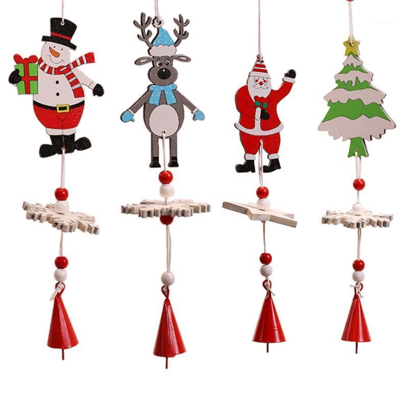

Christmas Ornaments Cute Snowman Santa Elk Xmas Tree Hanging Crafts Wood Bell Chime Xmas New Year Decorations1