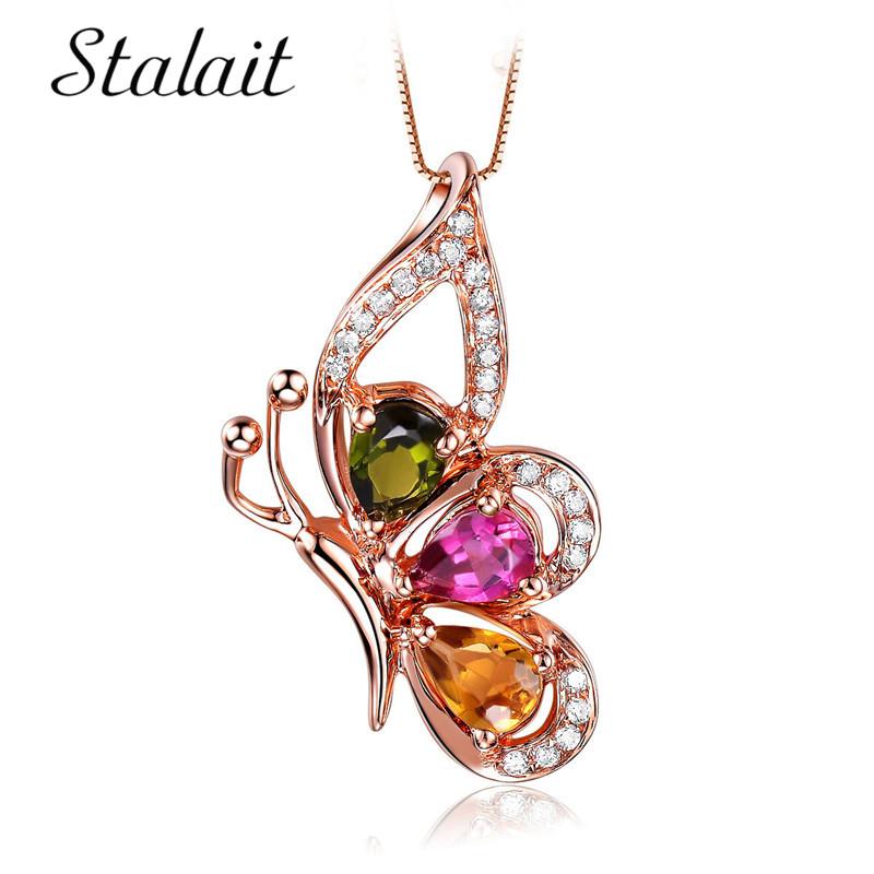 

Female Hollow Colorful Crystal Rhinestones Butterfly Pendant Necklace Elegant Gold Color Long Chain Necklaces Jewelry Gift