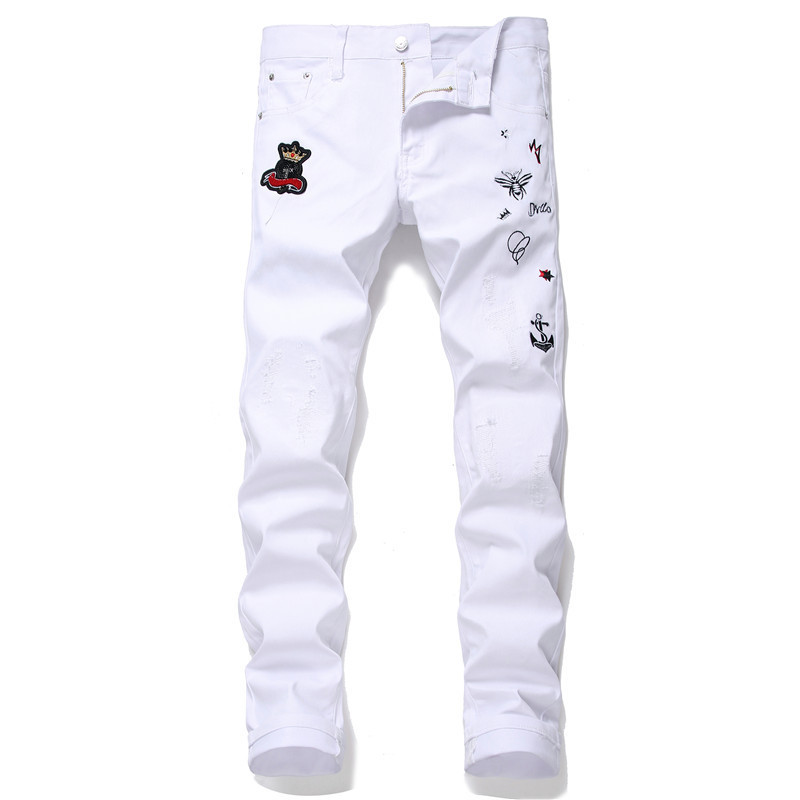 

Denim designer white jeans of high quality for man size 28-38 40 42 2020 Autumn hip hop punk streetwear, Bp 5655