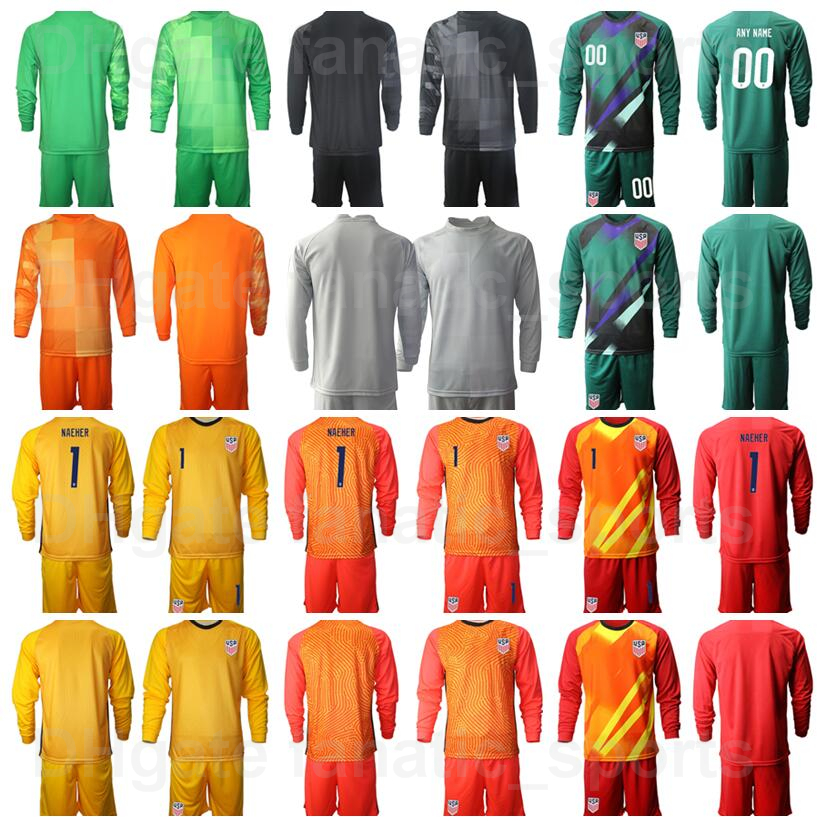 

US Soccer Goalie GK 24 Ashlyn Harris Long Sleeve Jersey Set Hope Solo 1 Tim Howard Bill Hamid 22 Ethan Horvath Breathable Goalkeeper Football Shirt Kits National Team, Orange