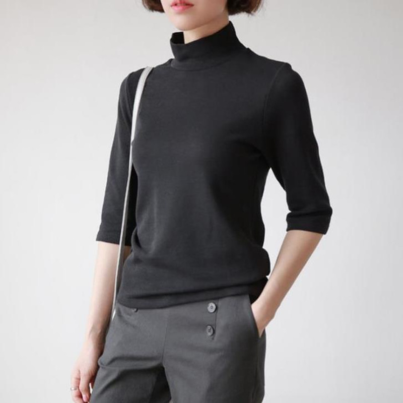 

Spring Autumn Collar Medium Sleeve Women's Knitted Shirt Color 13ei, Black