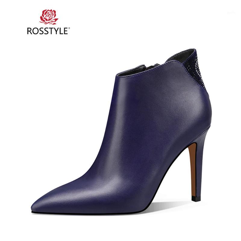 

ROSSTYLE Handmade 2018 Winter Warm Ankle Boot Genuine Leather Black Short Boot Soft Pointed Solid Fashion Lady Boots B621