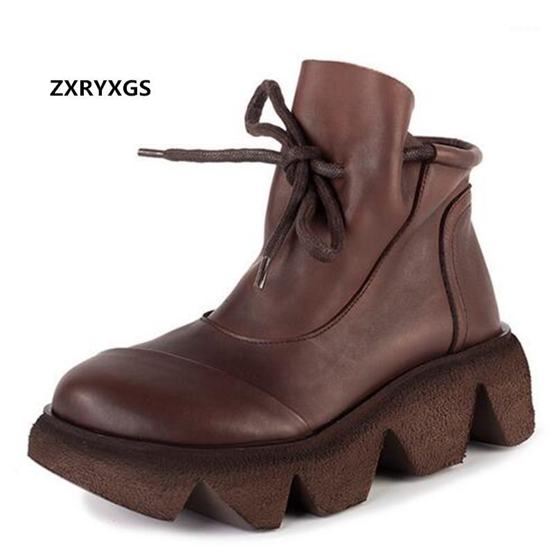 

High Quality 100% Natural Genuine Leather Boots Women's Boots Non-slip Platform Increase Shoes Autumn Short1, Brown