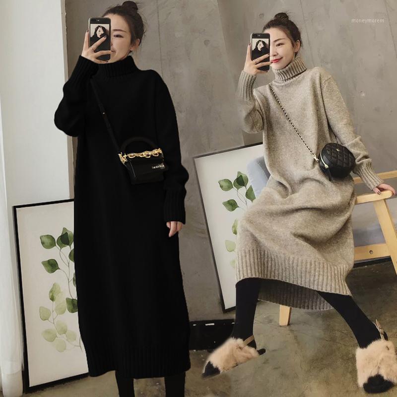 

Autumn WInter 2020 Women's Sweaters Christmas Loose Thick Knitted Pullovers Turtleneck Ladies Jumpers Long Sleeve Tops1, Beige
