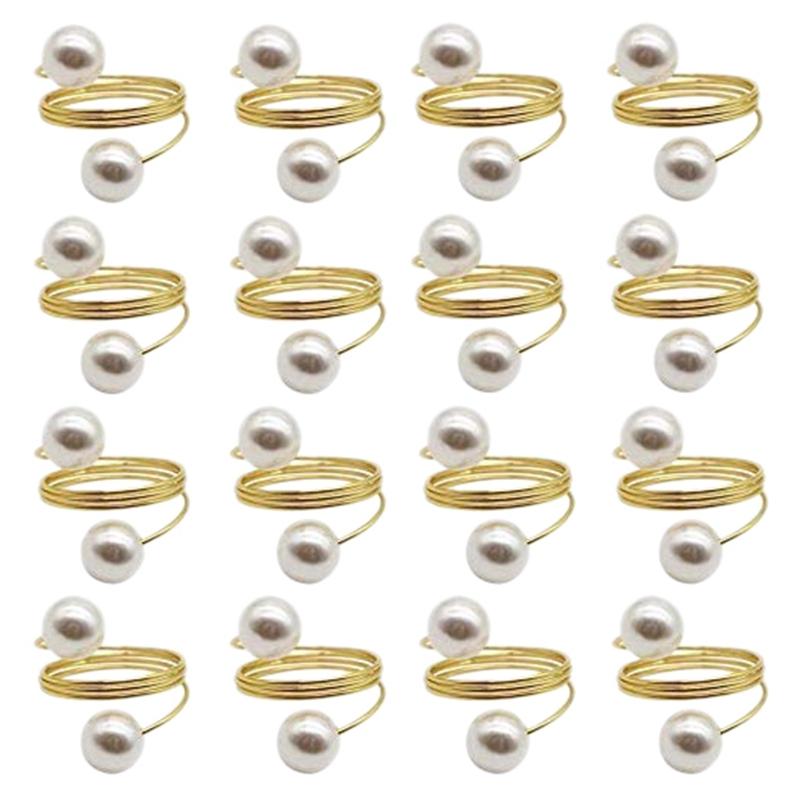 

24PCS Pearl Napkin Rings Wedding Napkin Rings Metal Reusable Decorative Golden for Dining Table Decoration