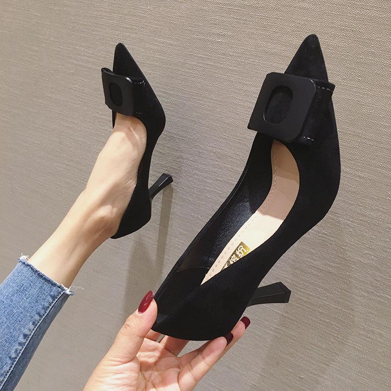 

2021 spring new women's high heels luxury shoes designers matte leather pumps women shoes mature fashion women W27-23, Black
