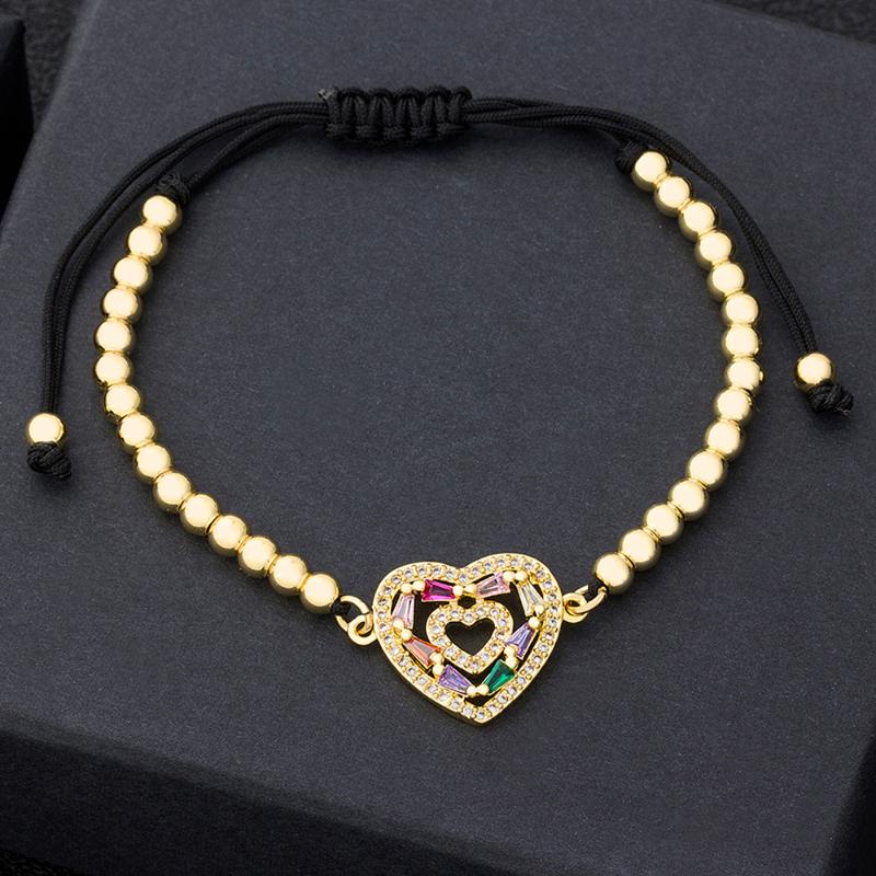 

Boho Fashion Adjustable Bracelets For Women CZ Stone Copper Beads Heart Round Evil Eye Bangle Gold Color Charm Jewelry Gift