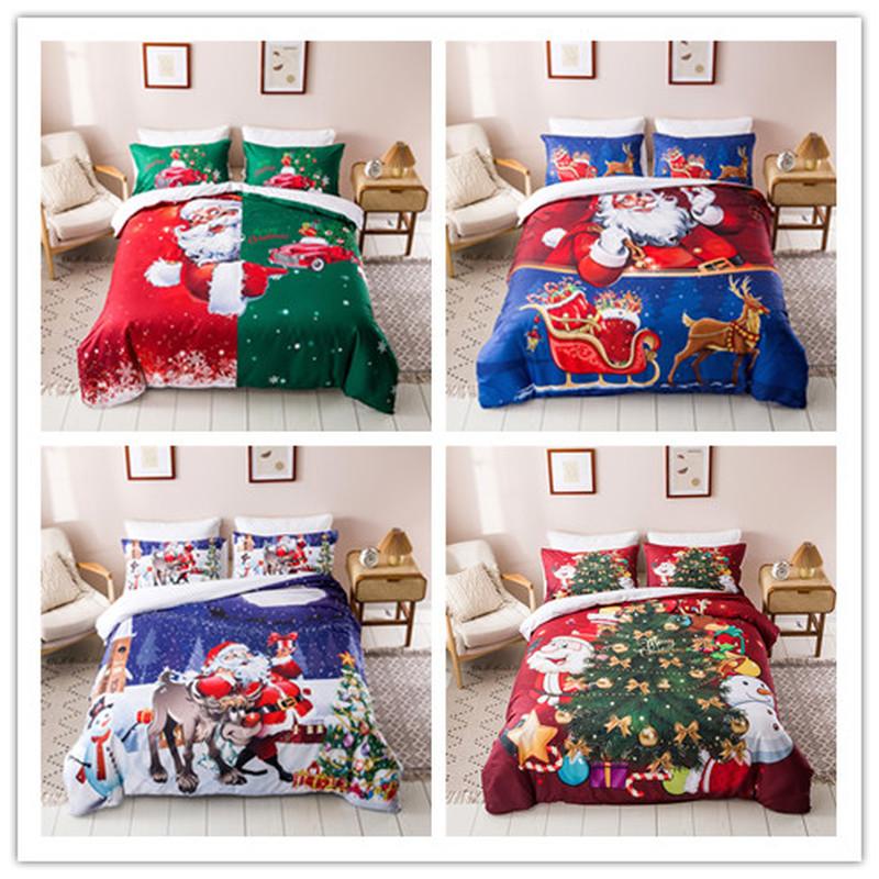 

Christmas Bedding Set Bed Quilt Cover Santa Claus Pattern Pillow Cover for Family Hotel Xmas Supplies Bedclothes With Pillowcase, A2