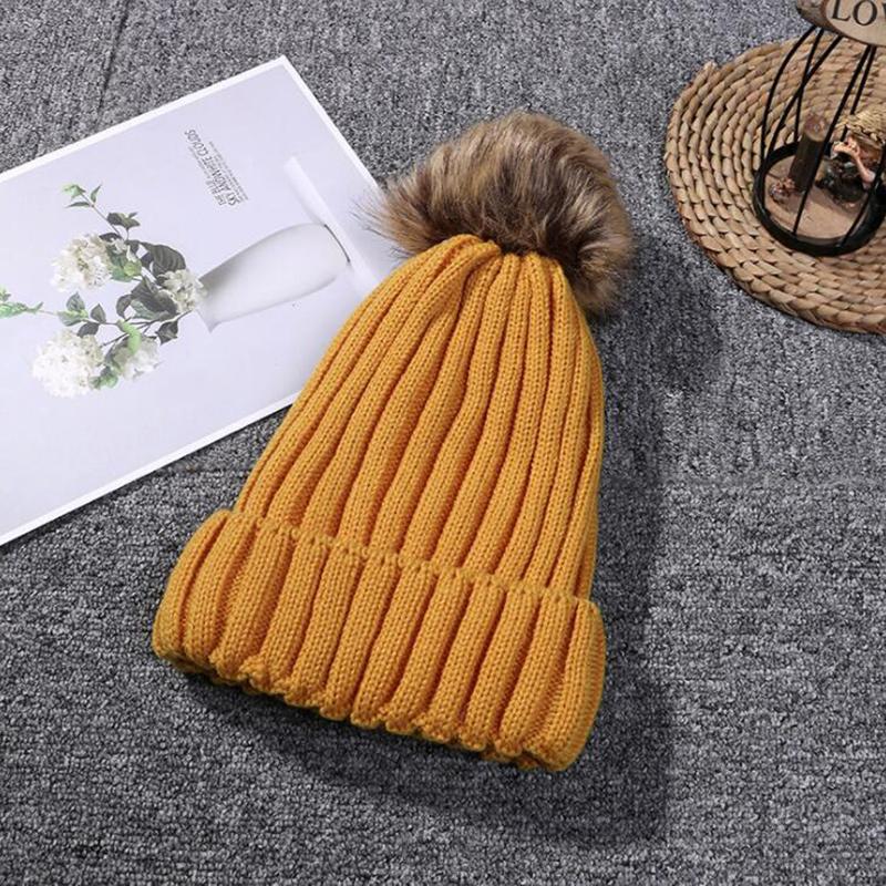 

Unique Solid Color Furry Ball Pom Wool Knitted Hat Beanies for Women Female Outdoor Soft Warm Winter Skullies Beanie Hats Cap, Red