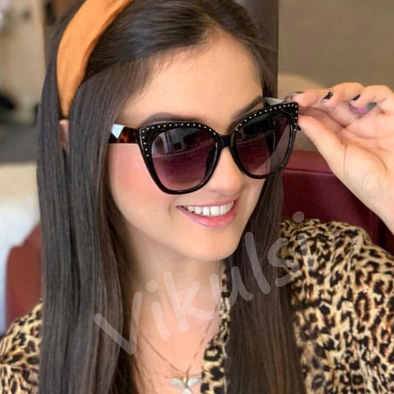 

Fashion Brand Designer Cat Eye Sunglasses Women Clear Lens Sun Glasses Rivet Cateye Vintage Oversize Female Gradient Points 2020