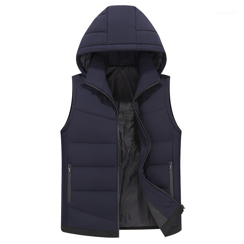

Plus Size 6XL 7XL 8XL Men's Winter Silk Cotton Vest Jacket Thick Warm Solid Color Detachable Hood Sleeveless Coats Male Brand1, Black