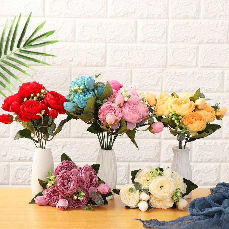 

1Pcs 30cm 9 head Silk Peony Artificial Flowers Rose bouquet Vase Home Decoration Wedding DIY Party Ornament Supplies, White