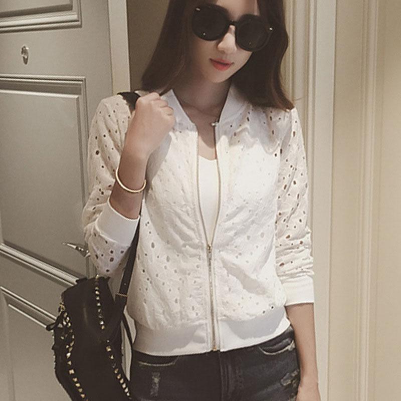 

Fashion Women Bomber Jacket Long Sleeve Lace Sunscreen Shirt Short Summer Thin Coat Casual Baseball Coat H8, Blue