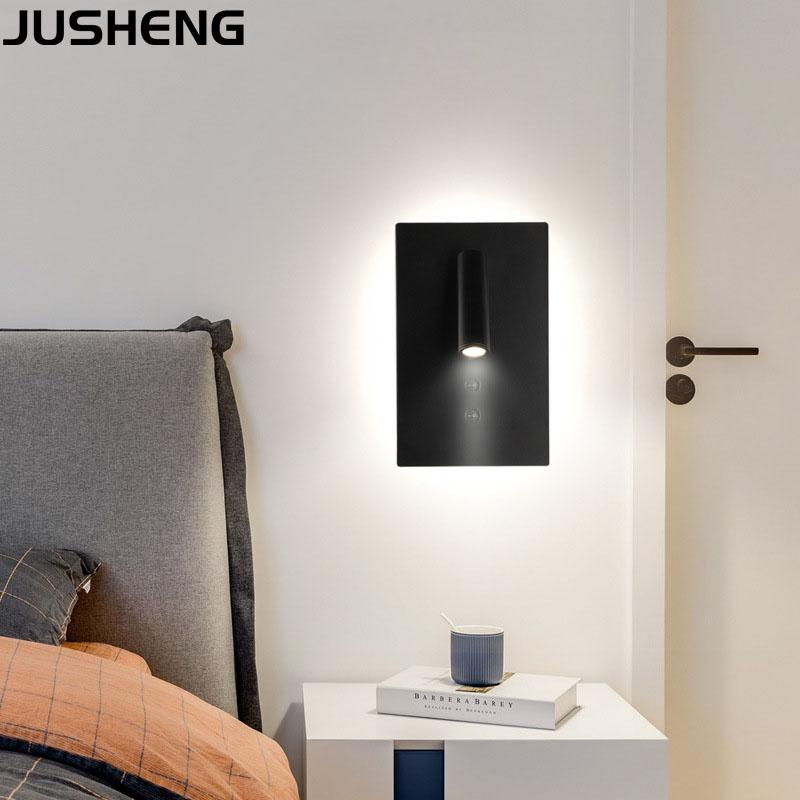 

JUSHENG Round LED Bedside Wall Lamp with Rotated Spot Light and Self-switch Art Wall Light in Bedroom