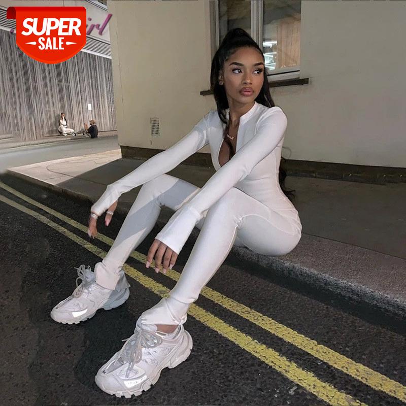 

Sexy Solid Long Sleeve Zipper Elastic Night Party Jumpsuit Women 2020 Spring Outfit Sportwear Rompers Overalls Female Fitness #8h3p, Black;white