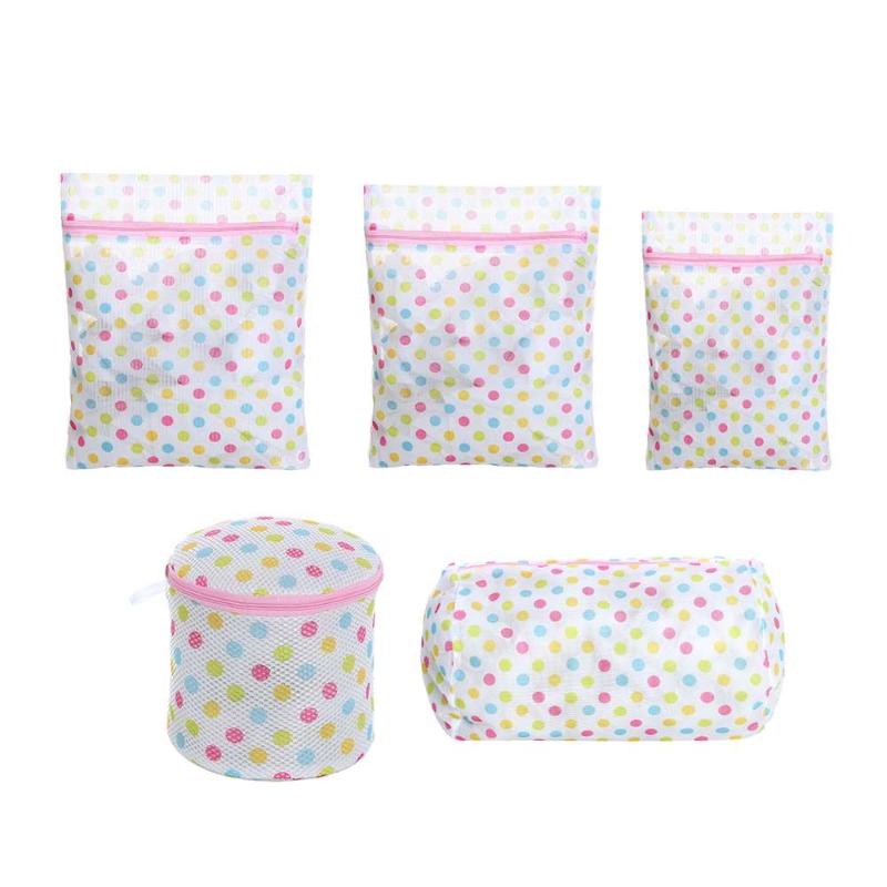 

5PCS Zipper Laundry Bag Underwear Clothes Washing Machine Protective Net Mesh Bag Dot With Zipper