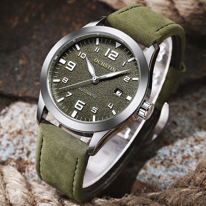 

Luxury Top Brand OCHSTIN Automatic Watch Men Waterproof Date Sport Men Leather Mechanical Wrist Watch Male Clock Fashion relogio Y1214, Slivery;brown