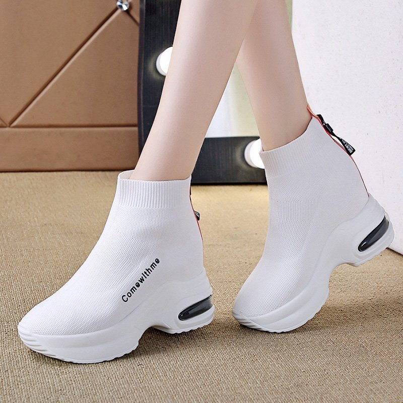 

elastic Top thick mesh platform casual white women boots hidden heel-wedges woman shoe slide-up top shoes 2020