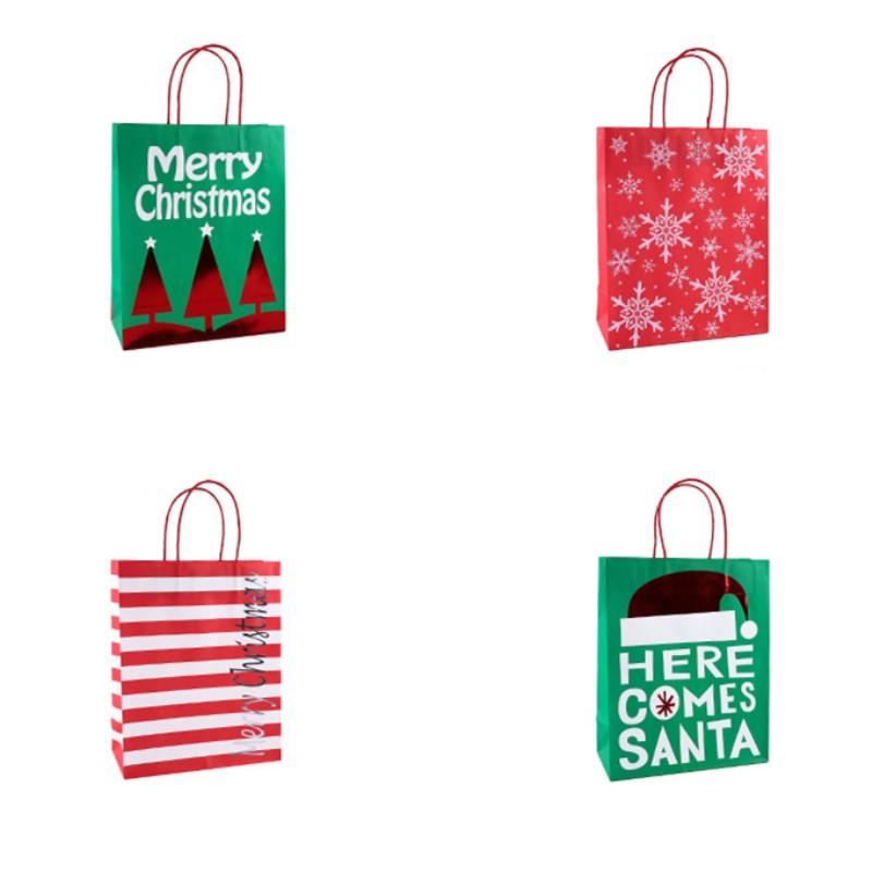 

12pcs Christmas Gift Kraft Paper Bag with Handles Gift Bag Wedding Party New Year High Quality Bags Xmas Party Supply
