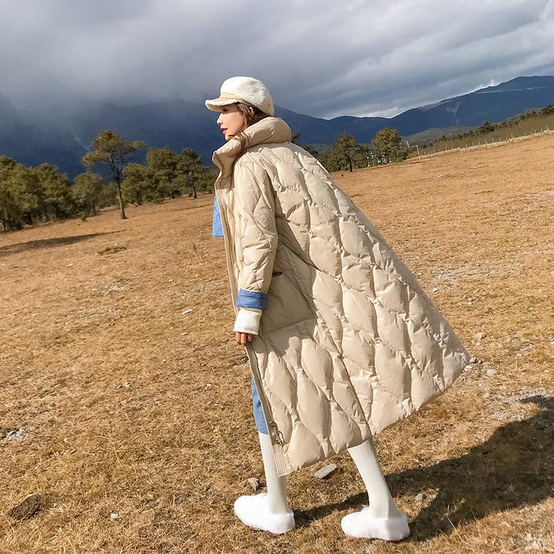 

Women Winter Down Jacket Ultra Light 90% White Duck Down Stand Collar Snow Wear Ladies Long Parkas Overcoat Outerwear Tops, Beige