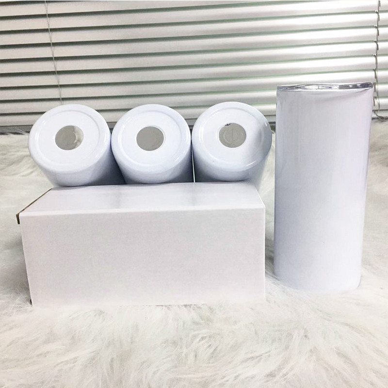 

Sublimation Blank 15oz White Skinny Tumbler Stainless Steel Straight Cup With Straws Sublimation Coating For Heat Transfer Mugs
