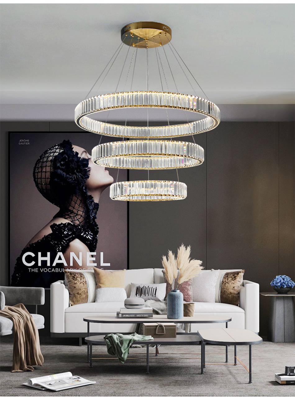 

Modern Crystal Led Chandelier for Living room Bedroom Ring Gold/Chrome Stainless Steel Round Circle Double Layer Sprojects Light