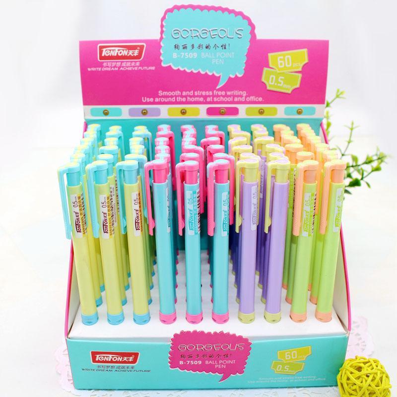 

60pcs Kawaii Ballpoint Pen Candy Color Case Rollerpen Cute Stationery Pens for School Office Supplies Accessories for Writing1, As pic