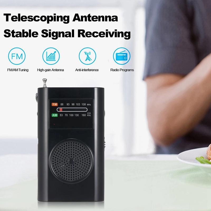 

RD-206 Mini AM FM Radio 2 Band Receiver Portable Pocket Radio Built-in Speaker with Headphone Jack Antenna