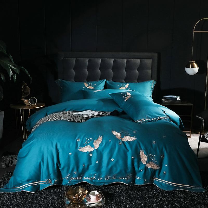 

Comfortable Home Textile Cyan Cute Angels Duvet Cover Pillow Case Bed Sheet Bedding Linens Set King Queen 4pcs/set