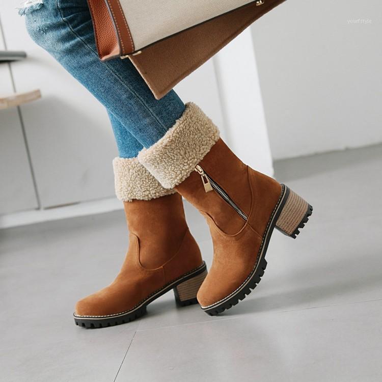 

Big Size Fashion round-headed lamb wool side zipper thick heel thick warm snow boots velvet1, Black