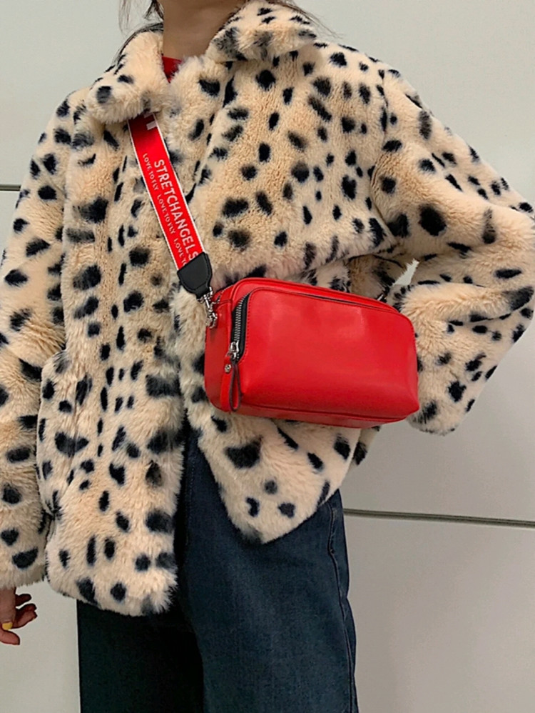 

Korean Loose Lamb Fleece Leopard Print Short Reversible Plush Thick Faux Fur Jacket Women Jacket Leopard Coat Outwears, Tan;black